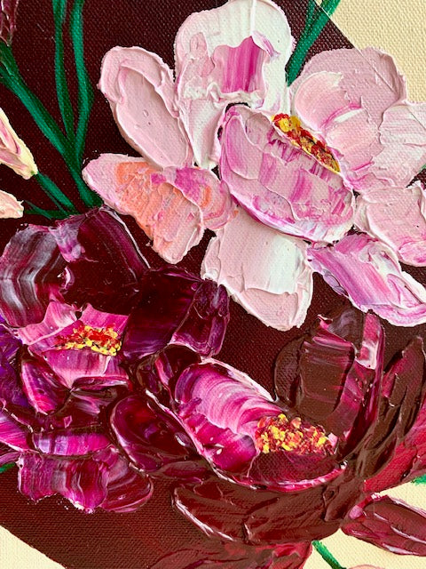 ORIGINAL MINI ARTWORK-"Stop and Smell the Roses"-33x33cm