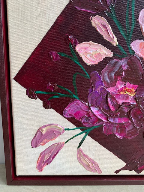 ORIGINAL MINI ARTWORK-"Stop and Smell the Roses"-33x33cm