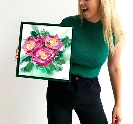 ORIGINAL MINI ARTWORK-"Rose Garden"-33x33cm