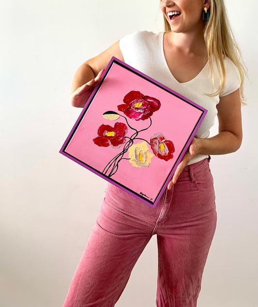 ORIGINAL MINI ARTWORKS 'Poppies in Summer"-33x33cm