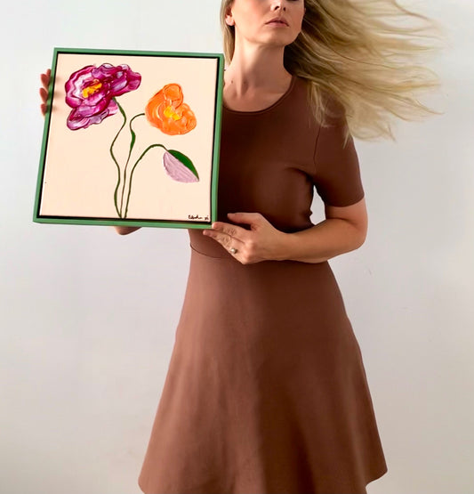 ORIGINAL MINI ARTWORK "Poppies"-33x33cm