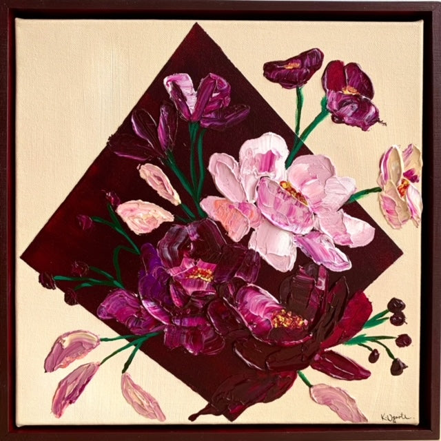 ORIGINAL MINI ARTWORK-"Stop and Smell the Roses"-33x33cm